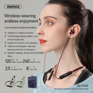 REMAX Neck-Band Sports Wireless Earphone RX-S100 (Support SD card)